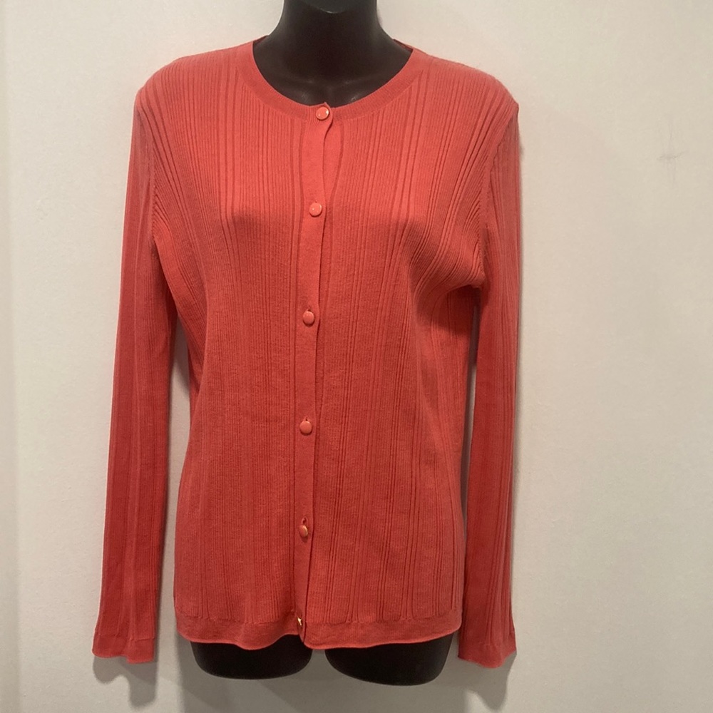 ST. JOHN Rusty Orange Cardigan Sweater Wool & Silk Size Medium